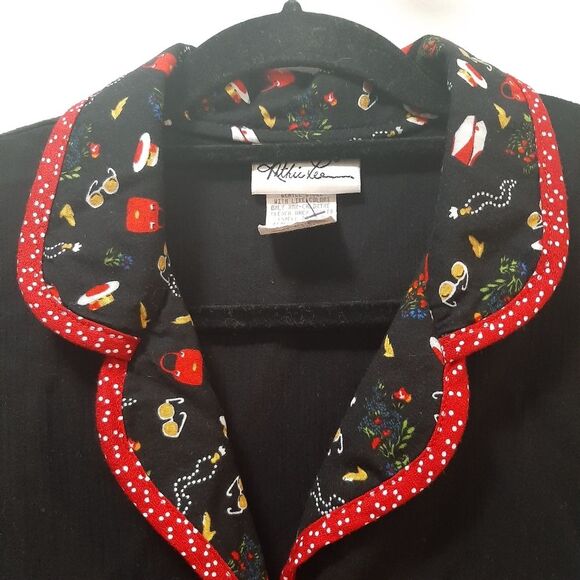 Vintage Kithie Lee Black Novelty Collared Button Down Shirt Short Sleeves Size 8 - Picture 2 of 13